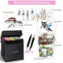 48 Vibrant Dual Tip Art Markers (Brush & Chisel) - Non-Bleed Quick-Dry Sketch Pens For Adults Teens Beginners | Coloring Books Crafting Drawing Journaling Supplies With Storage Case - mặc định - Xem 5
