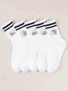5 Paar, 1 Paar, Pfirsich Goma süße Katzen-Cartoon-Element Muster Knöchelsocken, Weihnachtsgeschenk - Grau - Übersicht 2