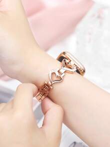 1PC Women Fashion Rose Gold Stainless Steel Watch Strap Compatible With IWatch 38mm 40mm 41mm 42mm 44mm 45mm 46mm 49mm, Luxury Heart Mesh Metal Watchbands Compatible With Apple Watch Series Ultra 3/2/1 11 10 9 8 7 SE3 6 5 4 3 2 1, Chic Smart Watch Band Compatible With Apple Watch Bands - Hoa hồng vàng - Xem 1