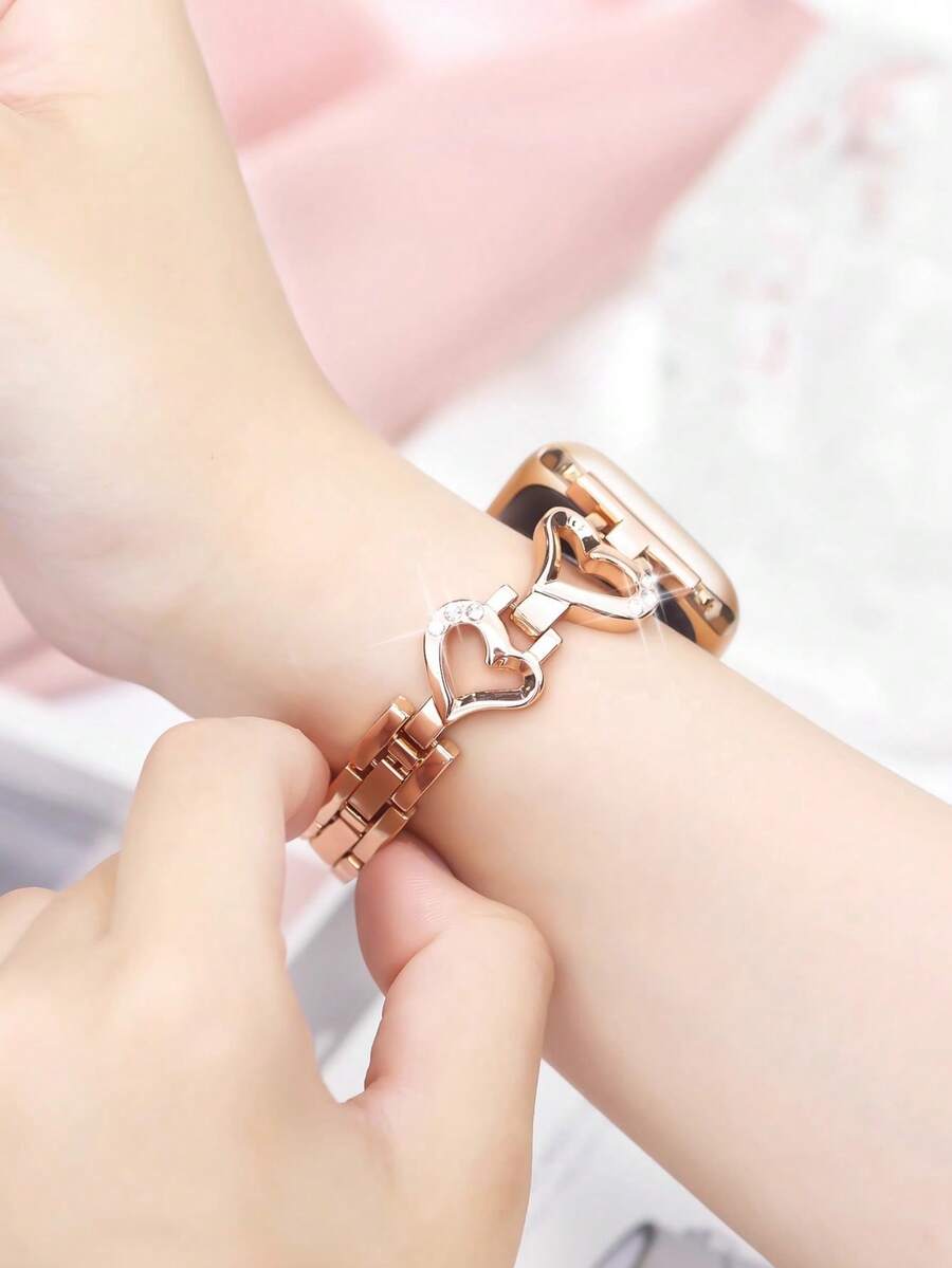 1PC Women Fashion Rose Gold Stainless Steel Watch Strap Compatible With IWatch 38mm 40mm 41mm 42mm 44mm 45mm 46mm 49mm, Luxury Heart Mesh Metal Watchbands Compatible With Apple Watch Series Ultra 3/2/1 11 10 9 8 7 SE3 6 5 4 3 2 1, Chic Smart Watch Band Compatible With Apple Watch Bands - Hoa hồng vàng - Xem 1