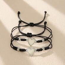 2pcs/3pcs Set Fashion Woven Luminous Heart, Sun & Moon Bracelets, Minimalist Couple/Friendship Jewelry Set, Glow-In-The-Dark Lucky Knot Bracelets - Multicolor - View 11