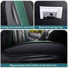 Chic Black & Orange Contrast Faux Leather 5-Seater Full Coverage Car Seat Covers - Emblem & Lettering Stitching Design Universal Fit Auto Seat Protectors - 橘色五座 - 查看 8