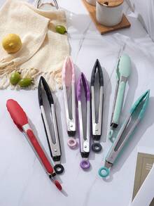 1pc 7"(Nylon)/9"(Silicone) Stainless Steel Kitchen Tongs - Multi-Purpose, Locking Non-Stick Pointed Tip Grill Tongs, Kitchen Food Clip, Heat-Resistant Cooking Tongs For Serving, Grilling, Salad, Baking - Essential Kitchen Tool