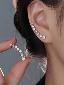 1 đôi/2 chiếc khuyên tai kẹp vành tai bằng bạc sterling 925 tinh tế, đính đá Cubic Zirconia sáng bóng, thích hợp cho cô dâu và đám cưới. - trắng - Xem 3