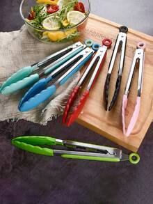 1pc 7"(Nylon)/9"(Silicone) Stainless Steel Kitchen Tongs - Multi-Purpose, Locking Non-Stick Pointed Tip Grill Tongs, Kitchen Food Clip, Heat-Resistant Cooking Tongs For Serving, Grilling, Salad, Baking - Essential Kitchen Tool