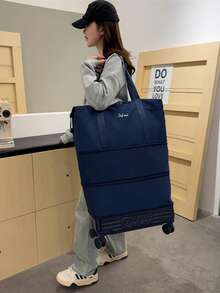 可折叠拉杆旅行包，大容量，时尚宽敞，适合女性，简约时尚，可拆卸轮子和拉杆，周末旅行包，过夜包，行李包，便携包，拉杆包，短途商务旅行包，牛津布孕妇旅行包，适合旅行、度假、返校、旅游、宿舍、大学生、高中生