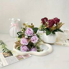 Realistic Artificial Roses In White Or Deep Red - With Container - Long-Lasting Floral Arrangement For Home, Wedding, Office, Valentine's, Christmas, Halloween, Thanksgiving, Easter Decor - No Maintenance Required - Perfect Gift For Housewarming, Graduation, Anniversaries - Elegant Table Centerpiece Decoration, Wedding Decorations, Stylish Home Accents, Faux Flowers, Decorative Flower Pot, Holiday Shoppers - Multicolor - View 5