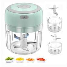 Electric Mini Garlic Chopper, 250ML USB Food Chopper Mincer, Vegetable Onion Portable Small Processor For Garlic, Ginger, Chili, Vegetables Pink-250ML - 綠色 - 查看 1