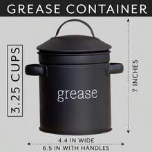 AuldHome Design Enamelware Grease Container W_Strainer (Black), Farmhouse Style Kitchen StorageTin, Labeled Grease - ColorB - 查看 6