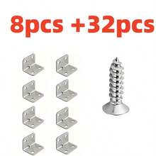 60/40/20 Pcs L-Shaped Stainless Steel Brackets With Screws - 4 Holes - Suitable For Stools, Tables, Beds, Cabinets, Wardrobes - Furniture Support - Heavy Duty Reinforcement - Suitable For DIY Projects - Silver - View 11