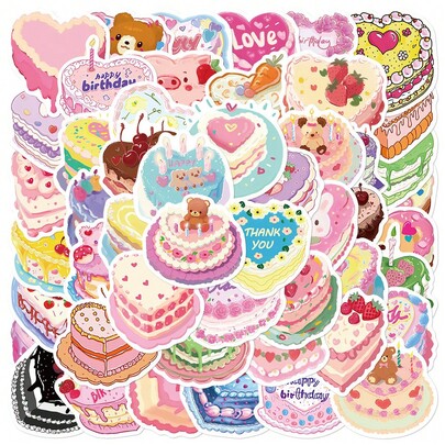 Cute 50pcs Cute Cake Cartoon Cute Graffiti Stickers Aesthetics Stickers Water Bottle Skateboard Laptop Phone Journaling Scrapbooking Decals Party Supply Spring Easter Gift Party