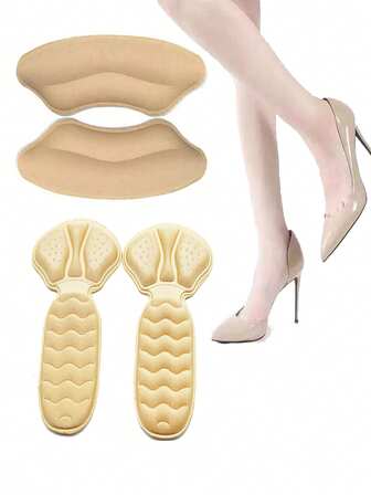 4 Pairs - Thick Half Size 2-In-1 Foam Heel Grips - Soft & Breathable Heel Pads, Adjustable, Foot Protection For High Heels, Sneakers, Dress Shoes, Casual, Commute, All Season