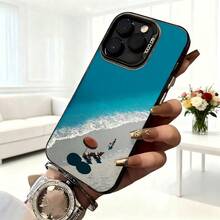 Cubierta de telefono con borde duro para iPhone 14 Pro Max en color azul con estampado de playa tropical y sombrilla para uso diario y vacaciones - Blanco - Ver 6