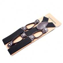Tirantes vintage para hombres y mujeres, con ribete de cuero, botón en el extremo, ajustables, elásticos, tirantes para pantalones, correas, cinturón SDLJ - Negro - Ver 20