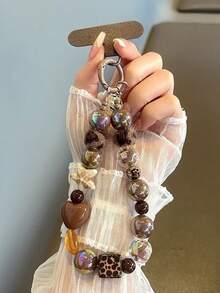 Niche High-End Plush Cat Phone Lanyard Beaded Wrist Strap, Keychain, Bag Charm