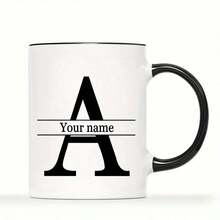 1 X 11 Oz Personalized Letter Name Coffee Mug - Custom Design Mug, Ceramic Cup, Novelty Mug, White Teacup, Summer/Winter Drinkware, Birthday Gift, Family Party Gift, Holiday Gift, Mold-Proof, Reusable, Exquisite, Cute, Modern, Minimalist Customization, Personalized, Unique, Ideal Gift For Him/Her, Anniversary, Valentine's Day, Mother's Day, Birthday, Youth Day, Home Living, Add A Festive Atmosphere To Your Home, Autumn Home Makeover - Multicolor - View 6