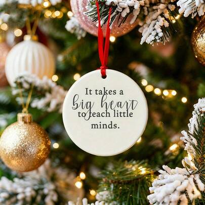 2D Flat, 1 Pack Teacher's Day Christmas Decorations - "Teaching Little Brains Needs Big Hearts" Ceramic Sign, With Red Ribbon Hanging Loop, Double-Sided Printed Classroom Decoration, Suitable For Home And School, Thanksgiving And Holiday Decorations Christmas Decorations Room Decoration