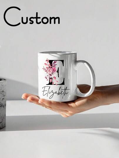 1 pieza, 325ml Taza de café personalizada con letra de nombre personalizada - Taza diseñada y personalizada, taza de cerámica, taza de novedad única, taza de té blanca, vajilla de verano e invierno, regalo de cumpleaños, regalo de reunión familiar, regalo festivo, resistente al moho, reutilizable, elegante, linda, moderna, minimalista personalizada