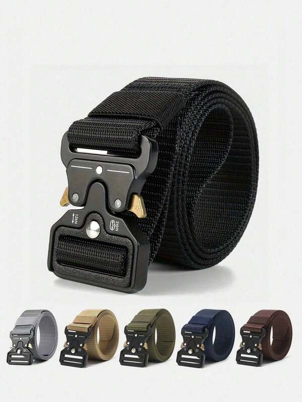 1PC Sport Style Tactical Belt With Quick Release Plastic Buckle - High-Quality Polyester Fiber Adjustable Belt, Suitable For Outdoor Hunting And Combat Survival - Multifunctional Military Practical Belt