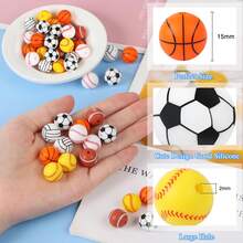 10 Pcs Sports Silicone Beads - 15mm, Basketball Soccer Baseball Football Volleyball Beads For Keychain Making, Crafts Accessories(Random Mix) - Multicolor - View 2