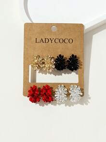 LADYCOCO 4 Pairs Fashionable Elegant Multilayer Floral Earrings Set For Women - Multicolor - View 5