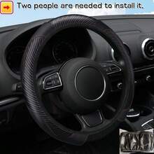 All-Season Carbon Fiber Textured PU Leather Steering Wheel Cover Without Inner Rim. Requires Two People To Install. 14.5-15 Inches. Breathable, Non-Slip, Wear-Resistant, Comfortable, And Durable. Automotive Interior Accessories.