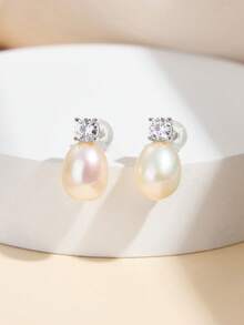 AETOLIA 优雅公主风格 925 纯银项链和耳环套装，镶嵌 7-9 毫米椭圆形淡水珍珠，适合女性日常佩戴、婚礼、派对、生日礼物