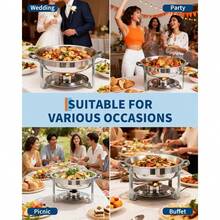 mteryoing Chafing Dishes For Buffet Set Of 2/4/6, 5 QT Round Buffet Servers And Food Warmer Set With Glass Lid, Holder & Drip Tray, Stainless Steel Chafers For Catering Parties Wedding Banquet - 4 件裝 - 查看 6
