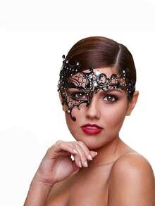 1件装高端金属单眼镶钻舞会面具，女士激光切割金属面具，威尼斯派对舞会面具 - 彩色 - 查看 10