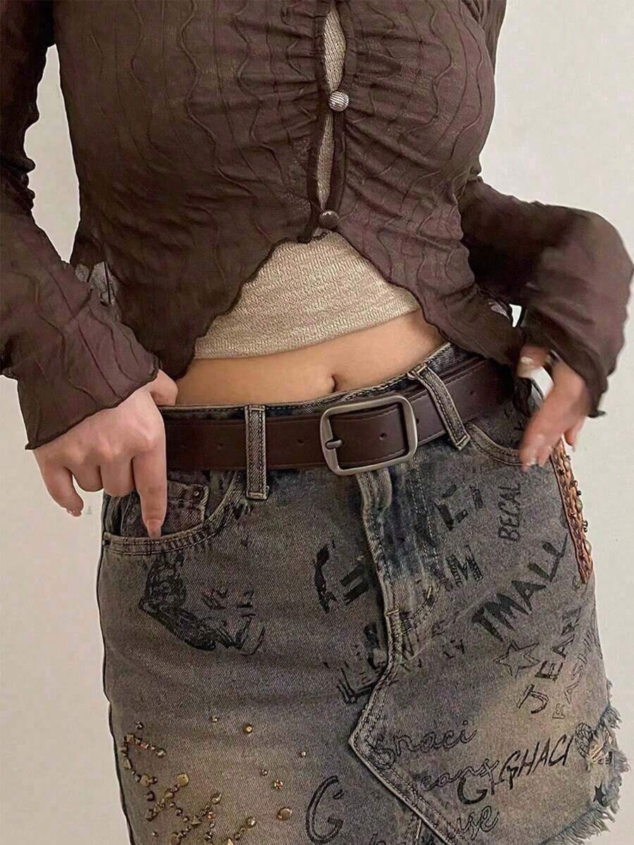 1 Piece Fashion Women's Belt With Metal Buckle, Suitable For Various Festivals, Parties, And Casual Occasions Summer, Autumn School, Autumn, Halloween, Christmas, Birthday Gifts, Easter Gifts, Family Gifts, Graduation Gifts, Back-To-School Gifts, For Colleagues, For Classmates, For Friends, For Partners, Casual Business, Elegant Retro, Simple And Elegant, High-Quality Material, Fine Workmanship - Cà phê - Xem 1