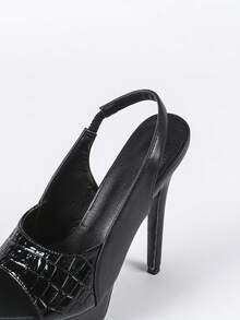 Giày cao gót đế xuồng hở mũi lấp lánh siêu cao 14cm/5,5in - màu đen - Xem 8