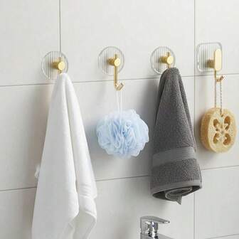 4PCS Minimalist Practical Style Clear Solid Color Square/J-Shaped Optional Acrylic Wall Hooks + Non-Slip Adhesive Towel Rack High-Transparency Acrylic Material Drill-Free Wall-Mounted Installation Non-Slip Adhesive + Stable Load-Bearing + Waterproof Moisture-Proof Easy To Install & Reusable Bathroom/Bedroom/Kitchen
