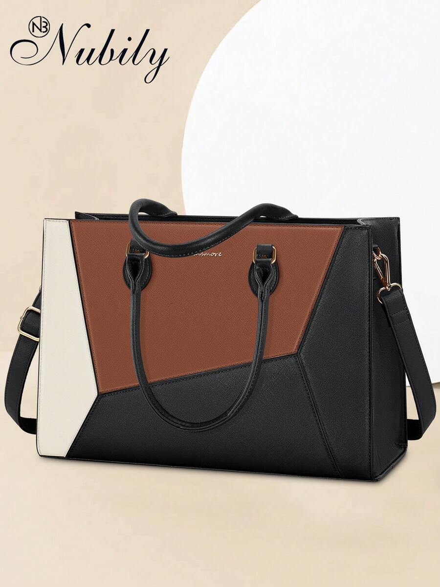 Waterproof Laptop Tote Bag For Women: 15.6 Inch Large Work Bag For Teachers & Office Professionals, Business Computer Briefcase With Organizer Pockets - Đen, nâu và trắng - Xem 1