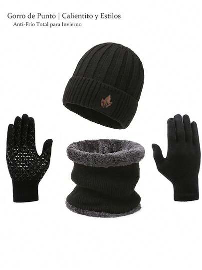 Set de 4 piezas de gorro de invierno, bufanda y guantes,gorro de punto, forrado térmico, adecuado para uso diario y actividades al aire libre, regalos navideños, regalos de Año Nuevo, accesorios de invierno