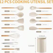 Silicone Cooking Utensil Set,12 PCS Cooking Cookware Kitchen Utensils Set For Cooking, Nonstick 446°F Heat-Resistant Cookware Kitchen Tools Of Spoon,Brush,Whisk,Spatula,Turner Tongs (Khaki) - Khaki - View 2