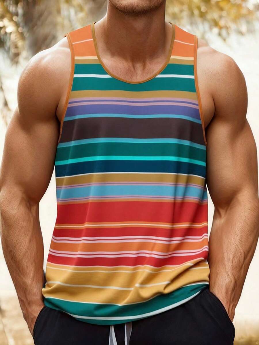 男士复古条纹休闲背心 - 彩色 - 查看 1