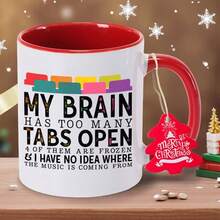 Funny Computer-Themed Coffee Mug With "My Brain Has Too Many Tabs Open" Saying - Ceramic Cup With Frozen Tabs Design, Non-Slip Base - Gift For Students, Office, Office Workers, Highquality Print, Humorous Drinkware, Home Use - Hand Wash Only - Ideal - 紅色 - 查看 2