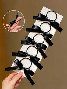 6 piezas Lazos de cinta, Scrunchies de estilo vintage de bailarina, Accesorios para el cabello para coletas, Sujetadores de cola de caballo, Bandas elásticas para el cabello, Bandas de goma para el cabello, Accesorios para la cabeza Banda elástica - Negro - Ver 3