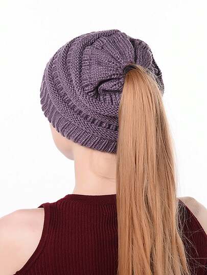 1 st ny europeisk och amerikansk stickad hästsvanshålmössa, mångsidig varm modehatt för kvinnor utomhus