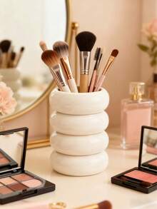 1Pc Ins Style Makeup Brush Storage Tube, Resin Storage Barrel, Brush Storage Box, Desktop Pen Holder, Dressing Table Storage,For Holiday Beach, Bathroom Collection, Bedroom Collection, Large Capacity,Very Suitable For Girls And Can Be Given As A Christmas Gift To Your Girlfriend, - Multicolor - View 3