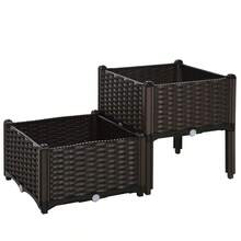 Outsunny Hochbeet Double Planter With Rattan Look, 80x40x44cm, With Drainage Holes, Made Of PP In Brown, For Garden, Balcony, Or On Site - 1 - View 1