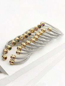 MECYLIFE 1 Piece Stainless Steel Cable Bracelet Two Color Twelve Birthstone Bracelet Suitable For Women To Wear - 銀色 - 查看 6