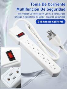 Multicontacto Extension, Regleta Multicontacto De 6 Tomas, Extensión Plana, Multicontacto Cable Largo, Extensión Con Protector De Sobretensióncon Un Interruptor De Protección Admite Carga Rápidapara Salón, Dormitorio, Cocina, Garaje Y Oficina - Blanco--A - Ver 2