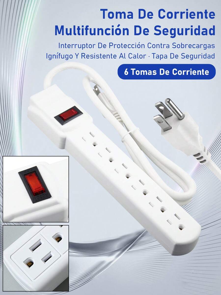 Multicontacto Extension, Regleta Multicontacto De 6 Tomas, Extensión Plana, Multicontacto Cable Largo, Extensión Con Protector De Sobretensióncon Un Interruptor De Protección Admite Carga Rápidapara Salón, Dormitorio, Cocina, Garaje Y Oficina