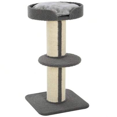 PawHut Cat Scratching Posts, Stable Scratching Tree With Platform, Sisal, 30kg Load Capacity, Grey For Active Play And Relaxation