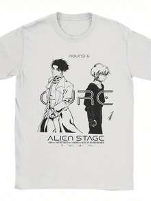 Men's Alien Stage-Ivan & Till Graphic-T-Shirt - Round 6 Anime-Characters, White T-Shirt With Black Artwork, Regular Fit Casual Shirt For Daily & Events - Machine Washable Non-Stretch Fabric, Artistic Design, Easy Care, Unisex Style, Streetwear Fashion, Bohemian Style, Durable Print, Short Sleeve Top, Streetwear Lover - 黑色 - 查看 6