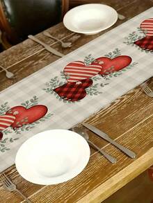 1 Peça Trilho de Mesa com Padrão de Coração para o Dia dos Namorados, Trilho de Mesa Decorativo para o Dia dos Namorados, Suprimentos para Festa Interna/Externa, Decoração de Ambiente, Adequado para Decoração de Cozinha e Festa de Natal em Casa - Multicolorido - Visão 4