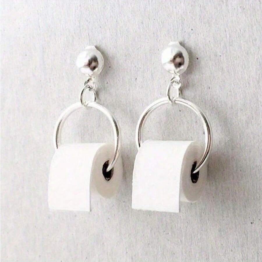 Fashion Toilet Paper Earrings - Ladies Creative Party Jewelry - Metal Design - Perfect For Festive Occasions - Bạc - Xem 1