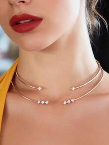 Dây chuyền xương đòn đính đá Rhinestone tối giản nhiều lớp, phụ kiện thời trang và đa năng cho mùa hè - Lớp kép - Xem 3
