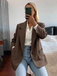 Livesso Women's Solid Color Turndown Collar Long Sleeve Casual Business Blazer,Fall Clothes - Coffee Brown - View 6